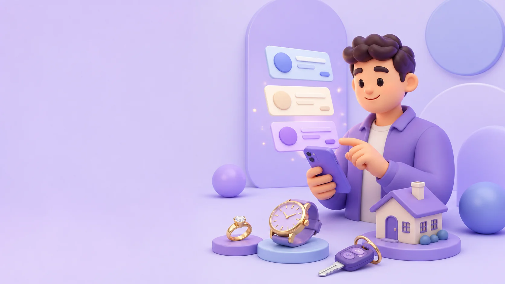 3D-иллюстрация: клиент сравнивает предложения ломбардов